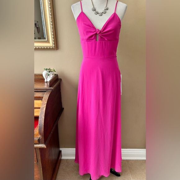 Dress the Population Cambria Pink Tie Bodice Gown  Knot Front Maxi Dress L NWT - Picture 4 of 16